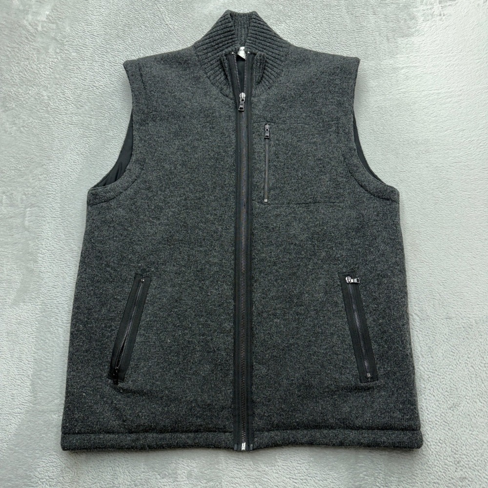Calvin Klein Vest Mens Medium Gray 100% Lambswool Full Zip Lined Puffer Knit